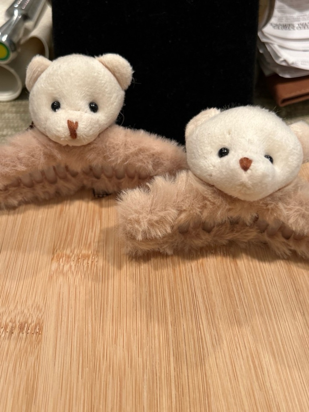 Plush Beige Bear Hair Claw Clip- Soft Bear Clip-On